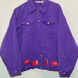 Las Olas Purple Denim Jacket 100% Cotton Twill with Red Embroidery